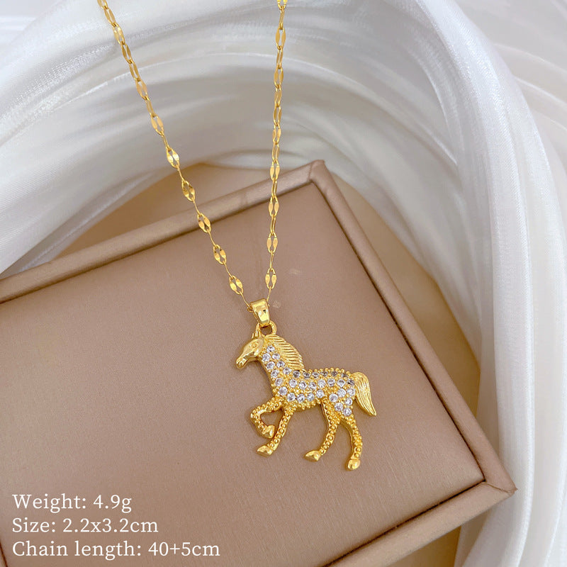 Cartoon East Asia Symbol Lucky Cat Geometric Titanium Steel Diamond Inlay Necklaces