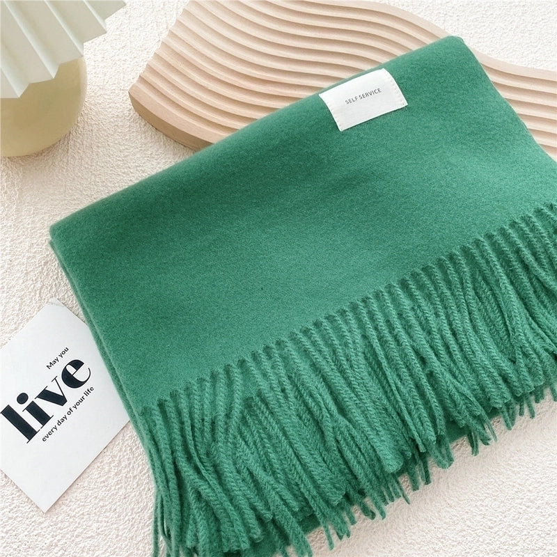 Pure Color Scarf Winter Student  Fashion Thick Warm Dual-use Shawl Cute Imitation Cashmere Scarf
