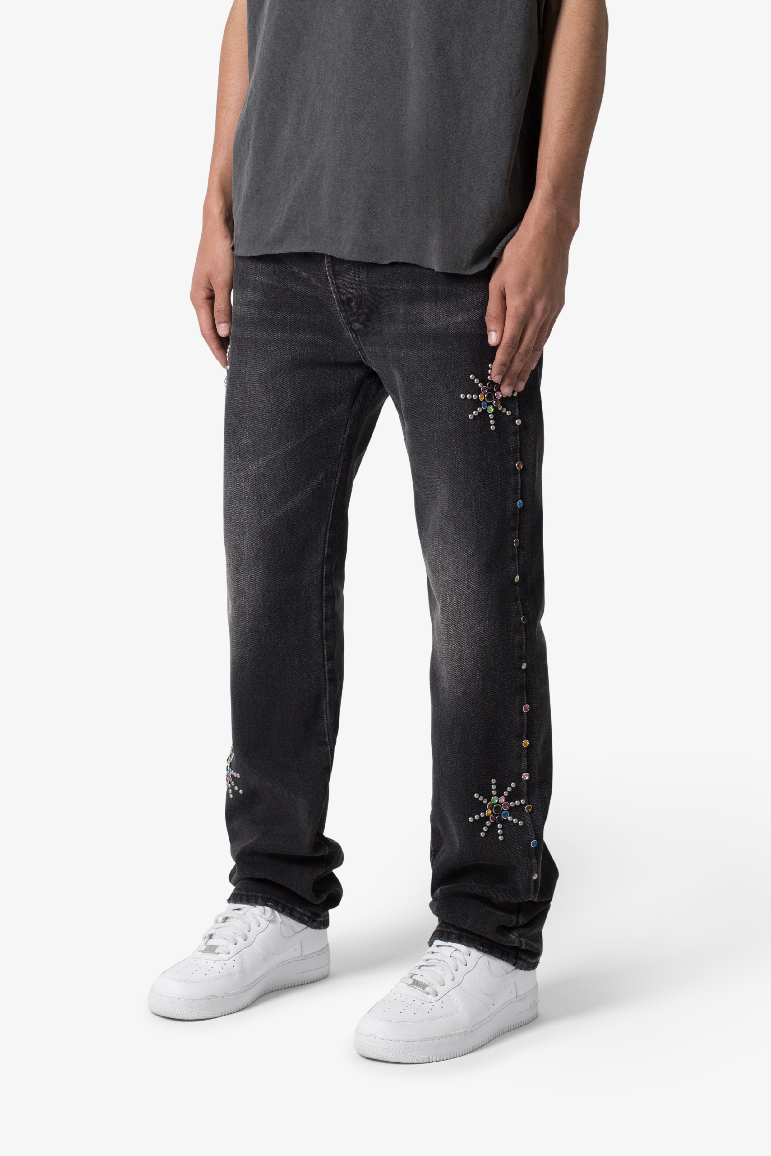 V376 Studded Baggy Denim - Washed Black