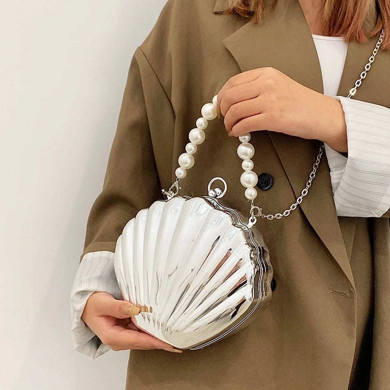 Gold Silver Black Arylic Solid Color Pearls Shell Evening Bags