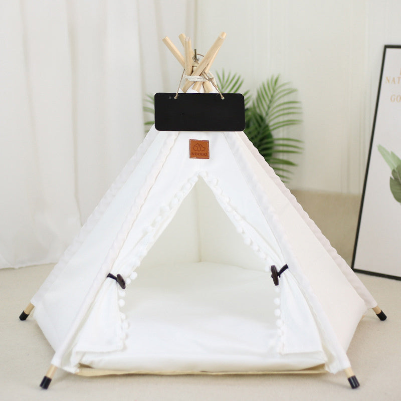 Portable Pet Teepee Tent - Cozy Dog & Cat Bed with Washable Cushion