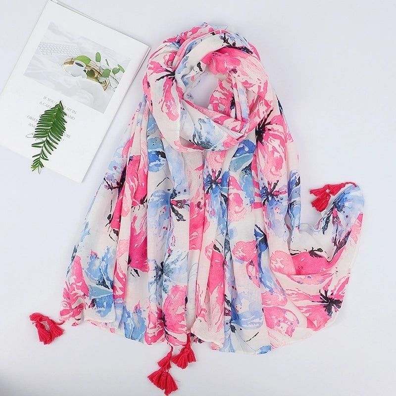 Women's Retro Color Block Polyester Printing Scarf