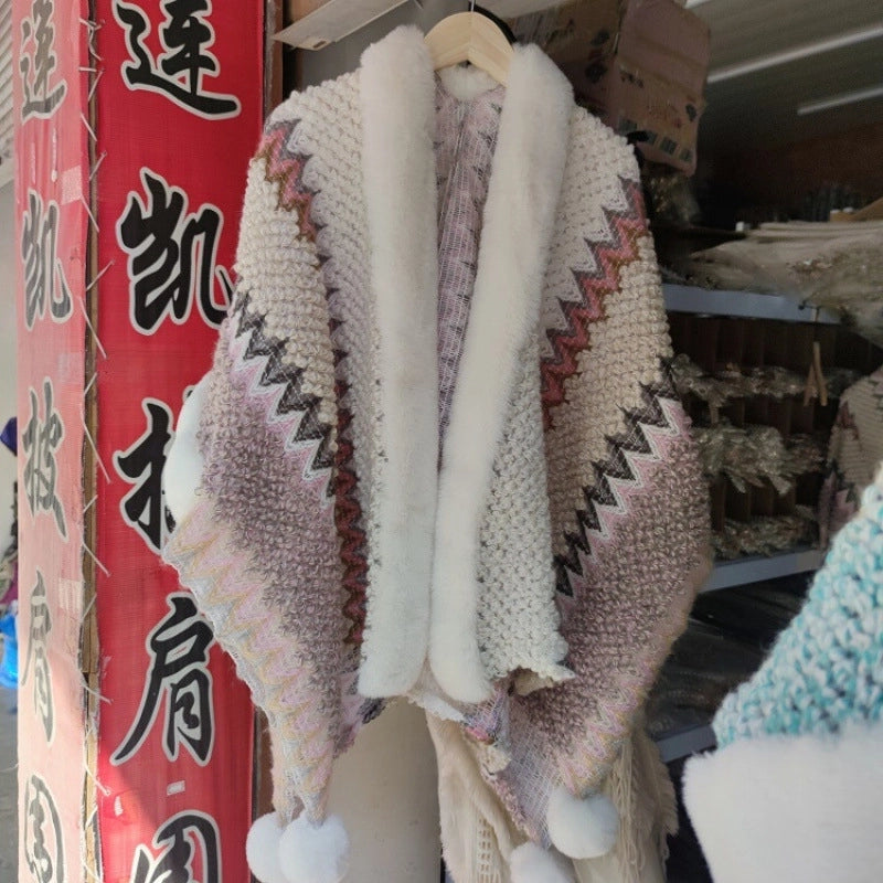 Women's Minimalist Classic Style Color Block Knit Patchwork Shawl
