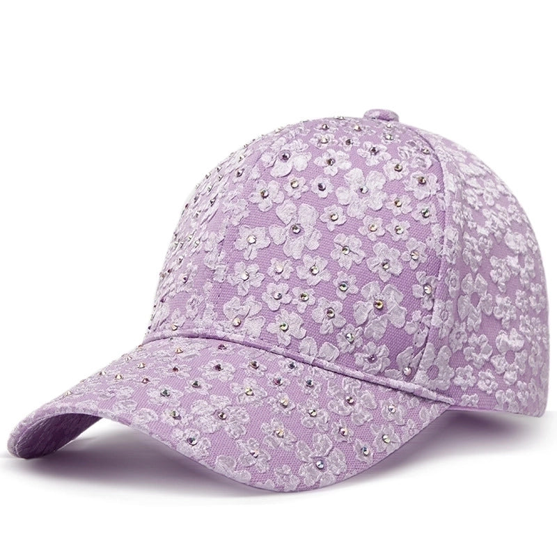 Women's Minimalist Streetwear Solid Color Flower Rhinestone Curved Eaves Baseball Cap