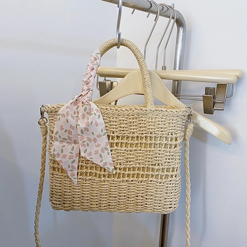Women's Straw Bow Knot Vacation String Handbag