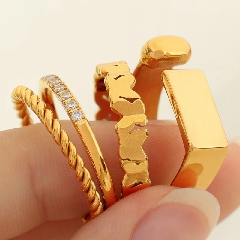 304 Stainless Steel 18K Gold Plated Minimalist Irregular Floral Irregular Ditsy Floral Zircon Adjustable Ring