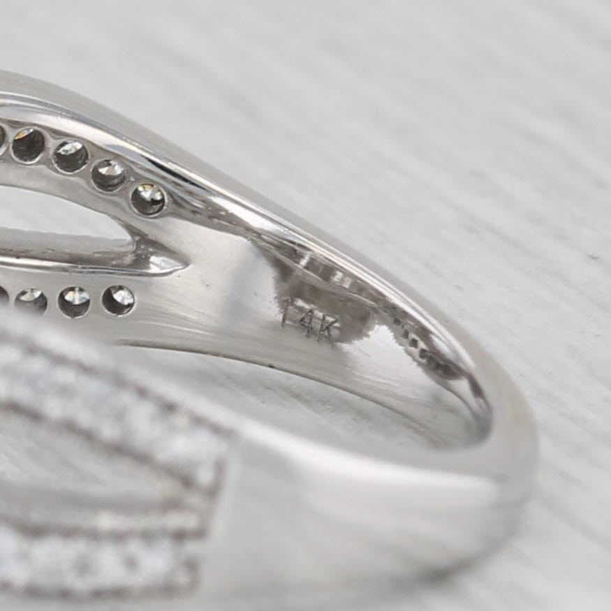 0.90ctw Diamond Double Halo Engagement Ring 14k White Gold Size 7