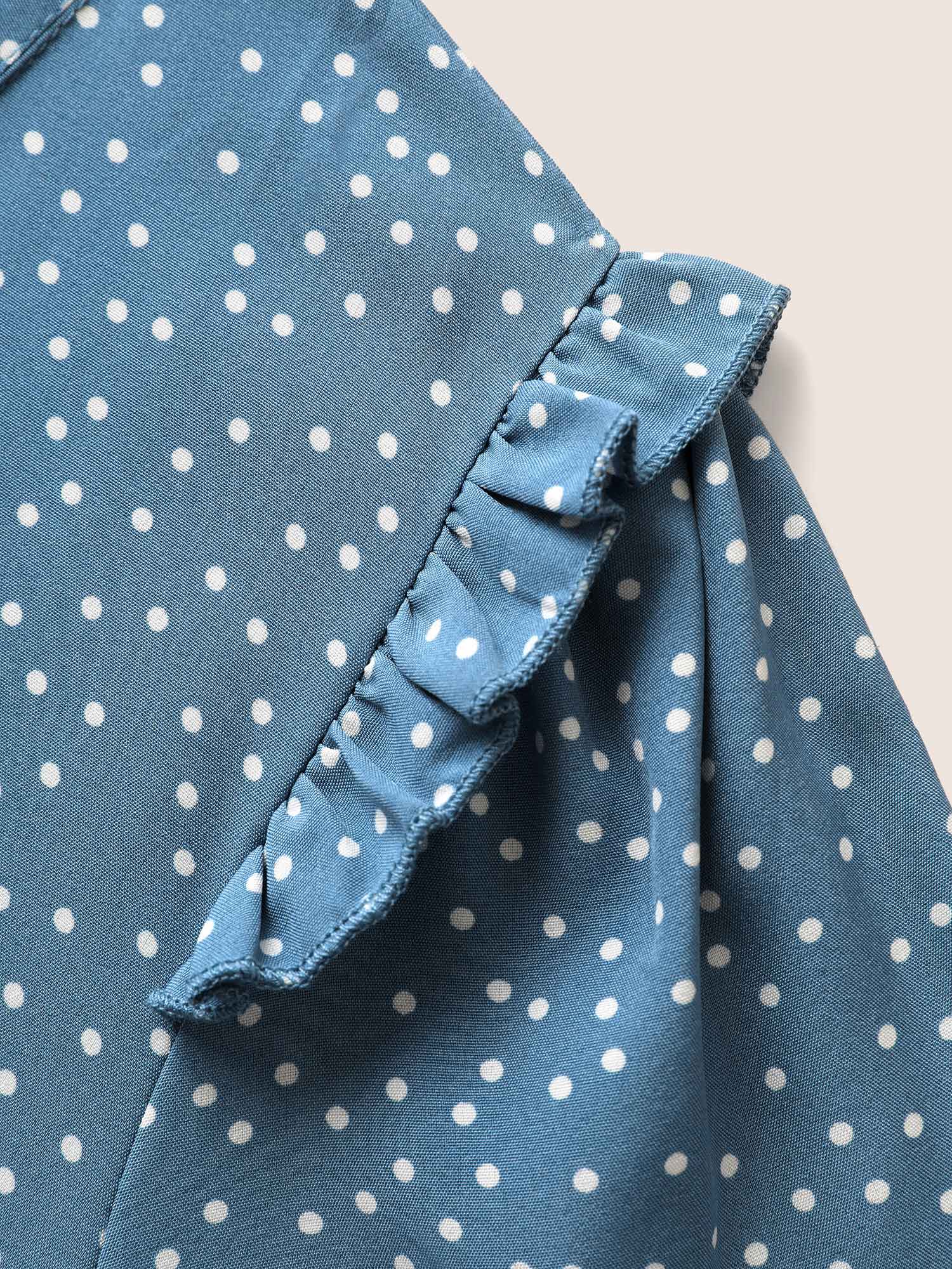 Polka Dot V Neck Ruffle Trim Blouse