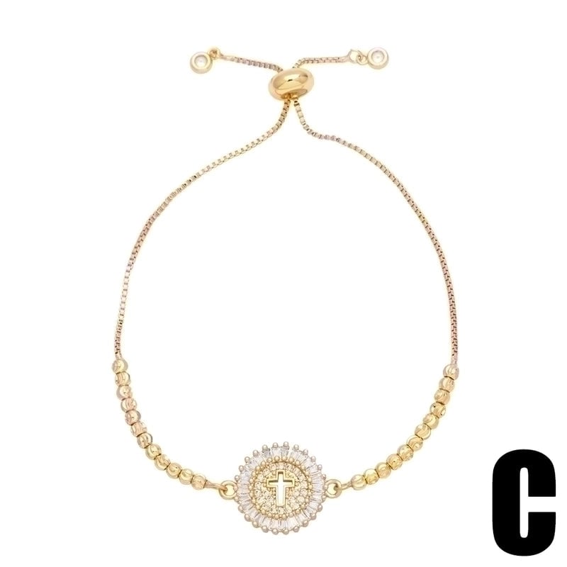 Retro Minimalist Cross Virgin Mary Heart Shape Copper Plating Inlay Zircon 18k Gold Plated Bracelets
