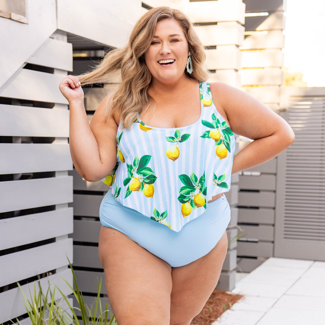 Sunny Business Swim Top. Lemon Print