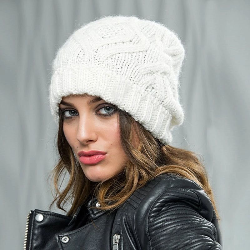 Explosions Diamond Square Soft Coarse Wool Knitted Hat Women's Hat Fashion Autumn And Winter Wool Hat