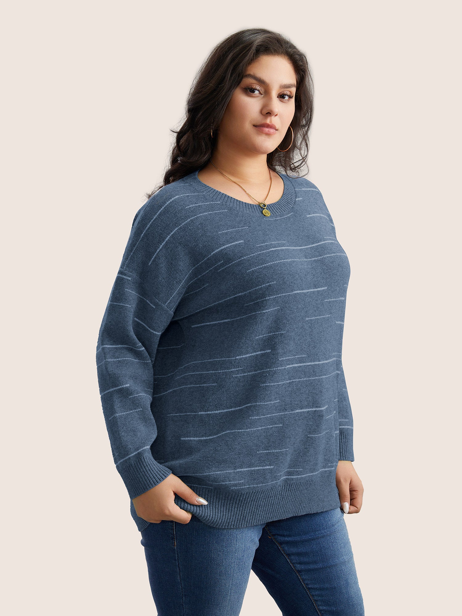 Supersoft Essentials Asymmetrical Striped Round Neck Pullover