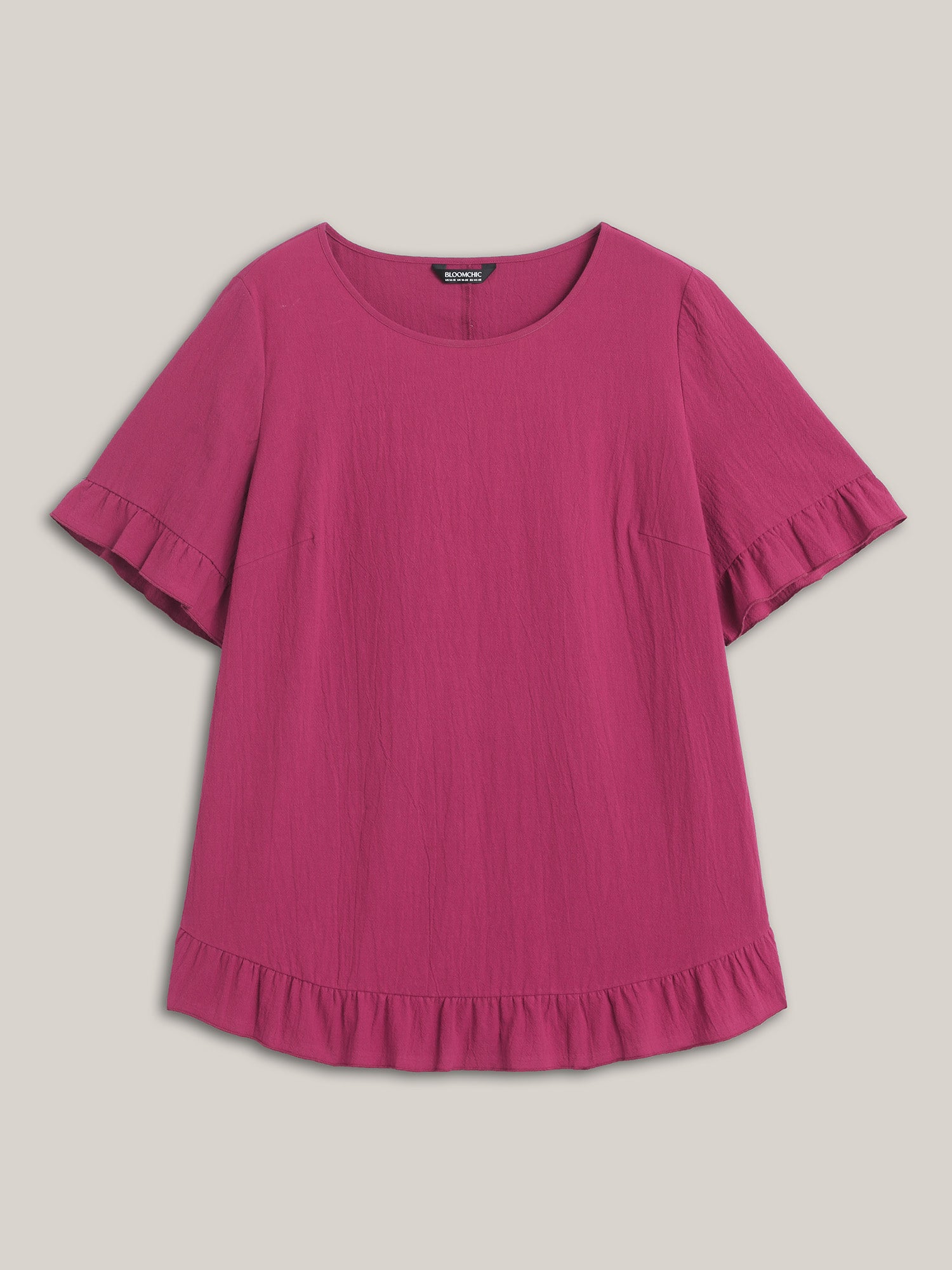 Pure Cotton Ruffled Curved Hem Blouse