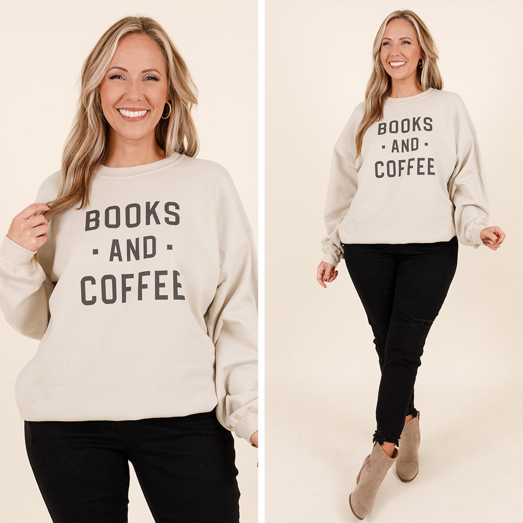 Books And Coffee Sweatshirt. Sand