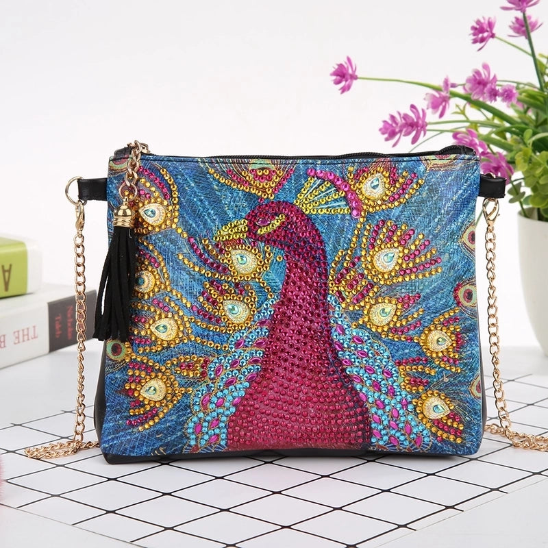 Women's Pu Leather Animal Flower Butterfly Ethnic Style Rhinestone Diamonds Zipper Crossbody Bag