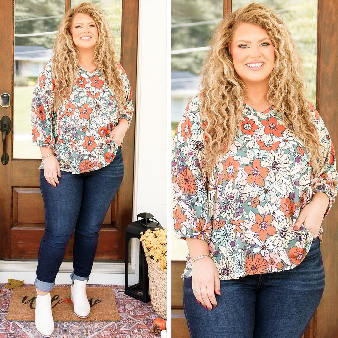 Dreaming In Florals Blouse. Dark Sage