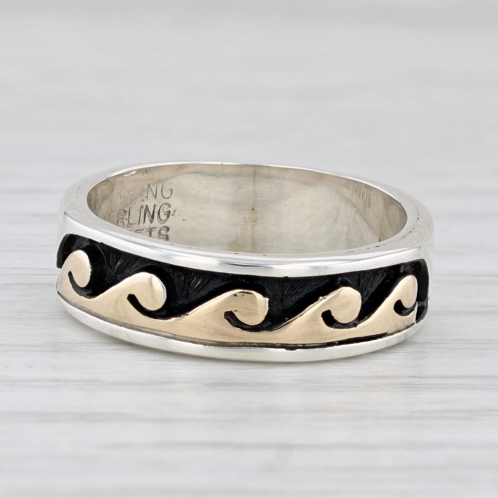 Waves Pattern Band Ring Sterling Silver 14k Gold Size 6.75 S Skeets Nautical