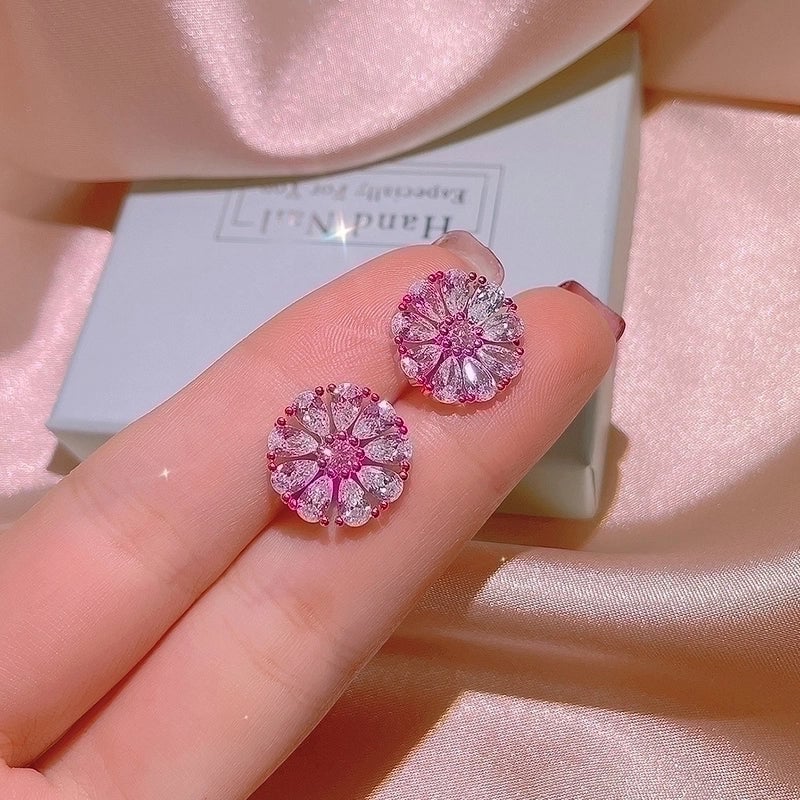 Titanium Steel Minimalist Inlay Flower Zircon Rings Earrings Necklace