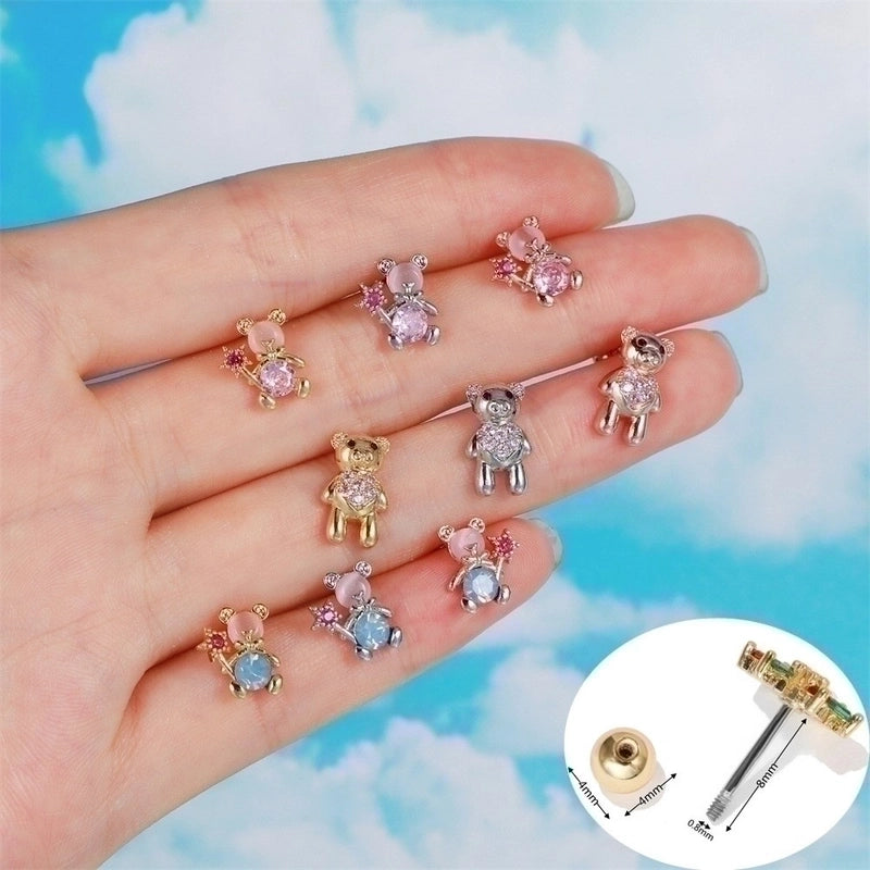 Ear Cartilage Rings & Studs Cute Animal Brass Gem