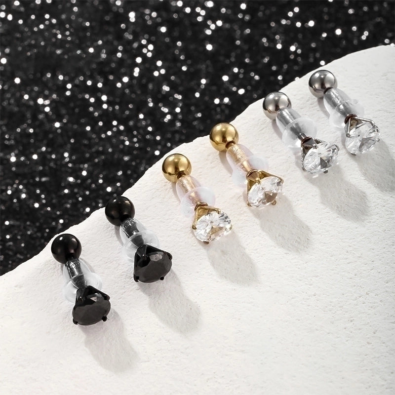 6 Pieces Hip-Hop Xuping Punk Solid Color Plating Inlay 304 Stainless Steel Artificial Gemstones 18K Gold Plated Raw Steel Ear Studs