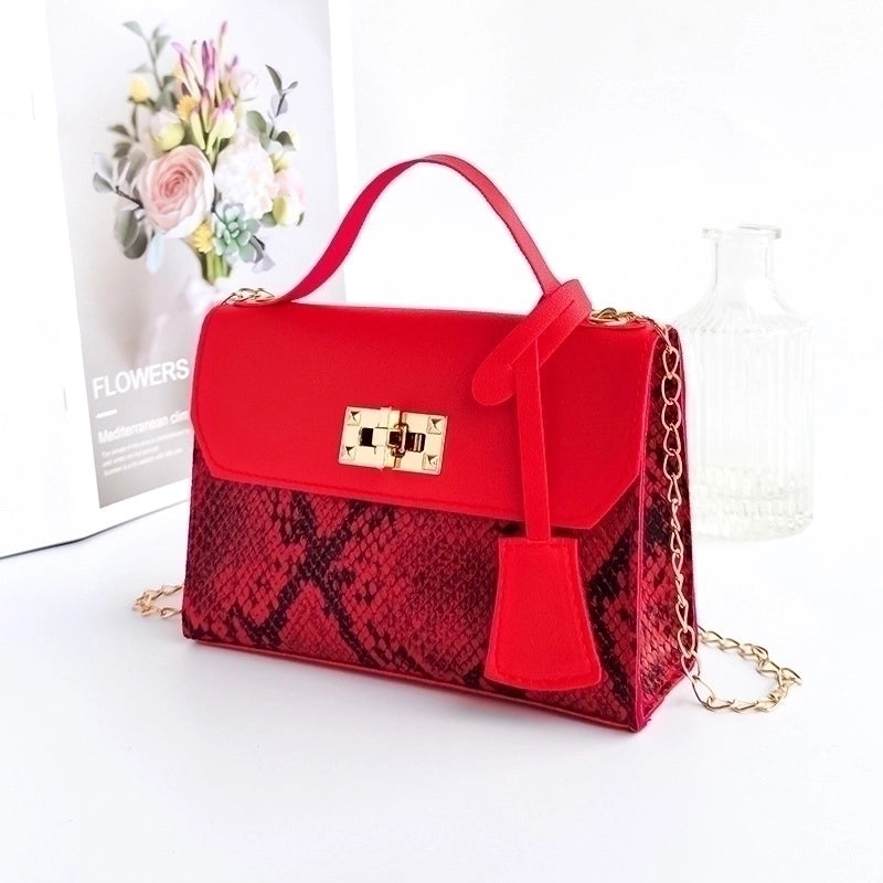 Women's Medium Pu Leather Snakeskin Fashion Square Lock Clasp Crossbody Bag