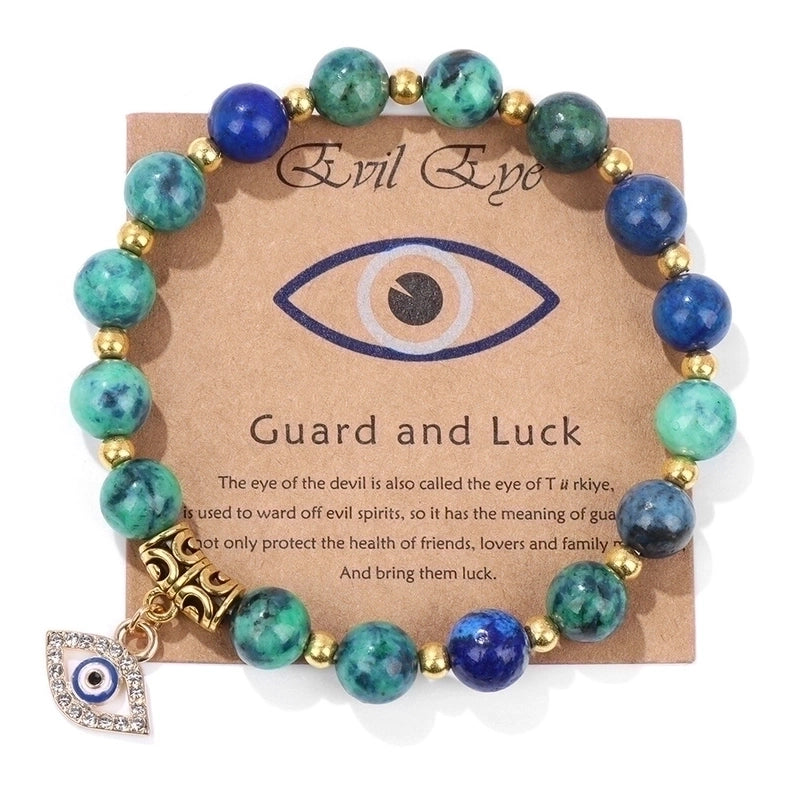 Retro Ethnic Style Devil'S Eye Alloy Natural Stone Elastic String Woven Chain Bracelets In Bulk