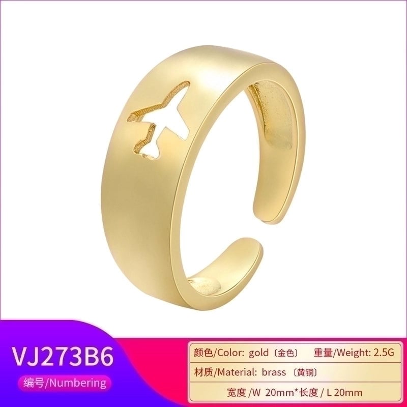 Glossy Copper Plated 18k Gold Ring Lightning Airplane Butterfly Pattern Couple Ring