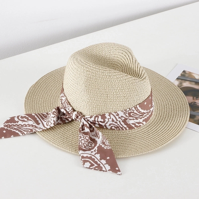 Women's Basic Classic Style Color Block Bowknot Flat Eaves Straw Hat