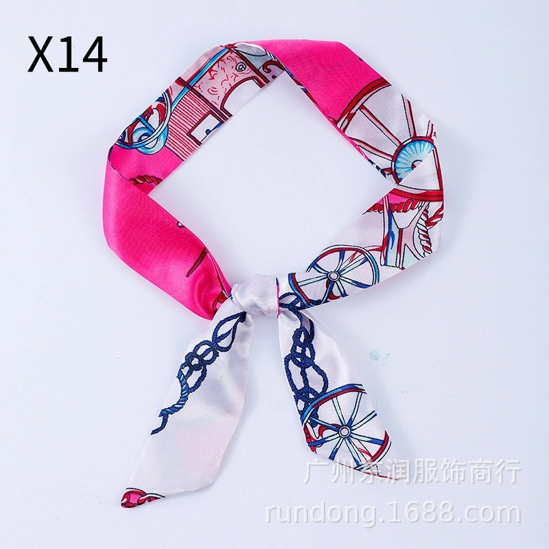 Silk Scarf Long Beveled Small Silk Scarf Double-layer Hair Belt Ribbon Decoration Tie Bag Hand Gift Box Silk Scarf