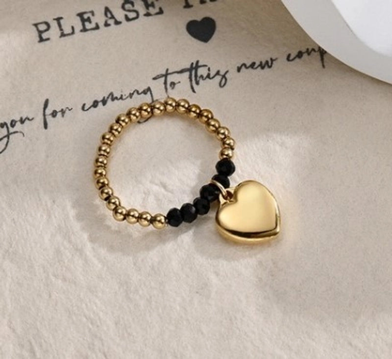 Fashion Heart Shape 304 Stainless Steel Natural Stone 18K Gold Plated Stainless Steel Rings