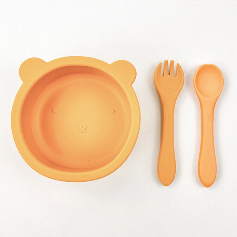 Hot Sale Baby Silicone Bowl Food Grade Platinum Silicone Cute Cartoon Bear Children's Food Supplement Tableware Suit