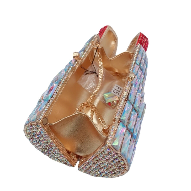 New Lipstick Diamond Evening Bag Banquet Full Diamond Hand Lipstick Women's Bag Rhinestone Chain Clutch