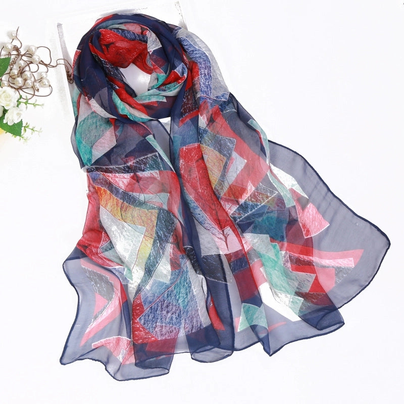 Women's Elegant Color Block Flower Georgette Silk Scarves
