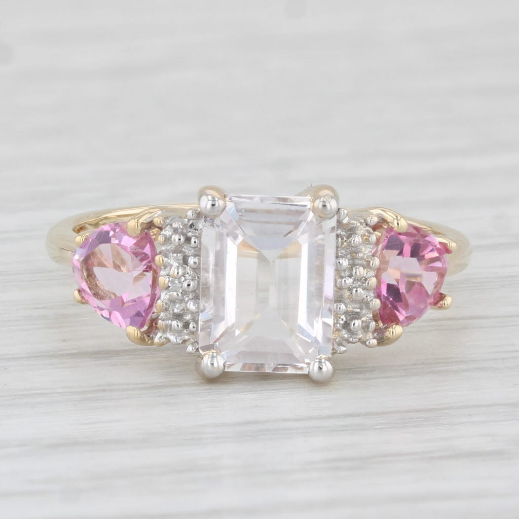 3.12ctw White Topaz Pink Mystic Topaz Ring 10k Yellow Gold Size 7