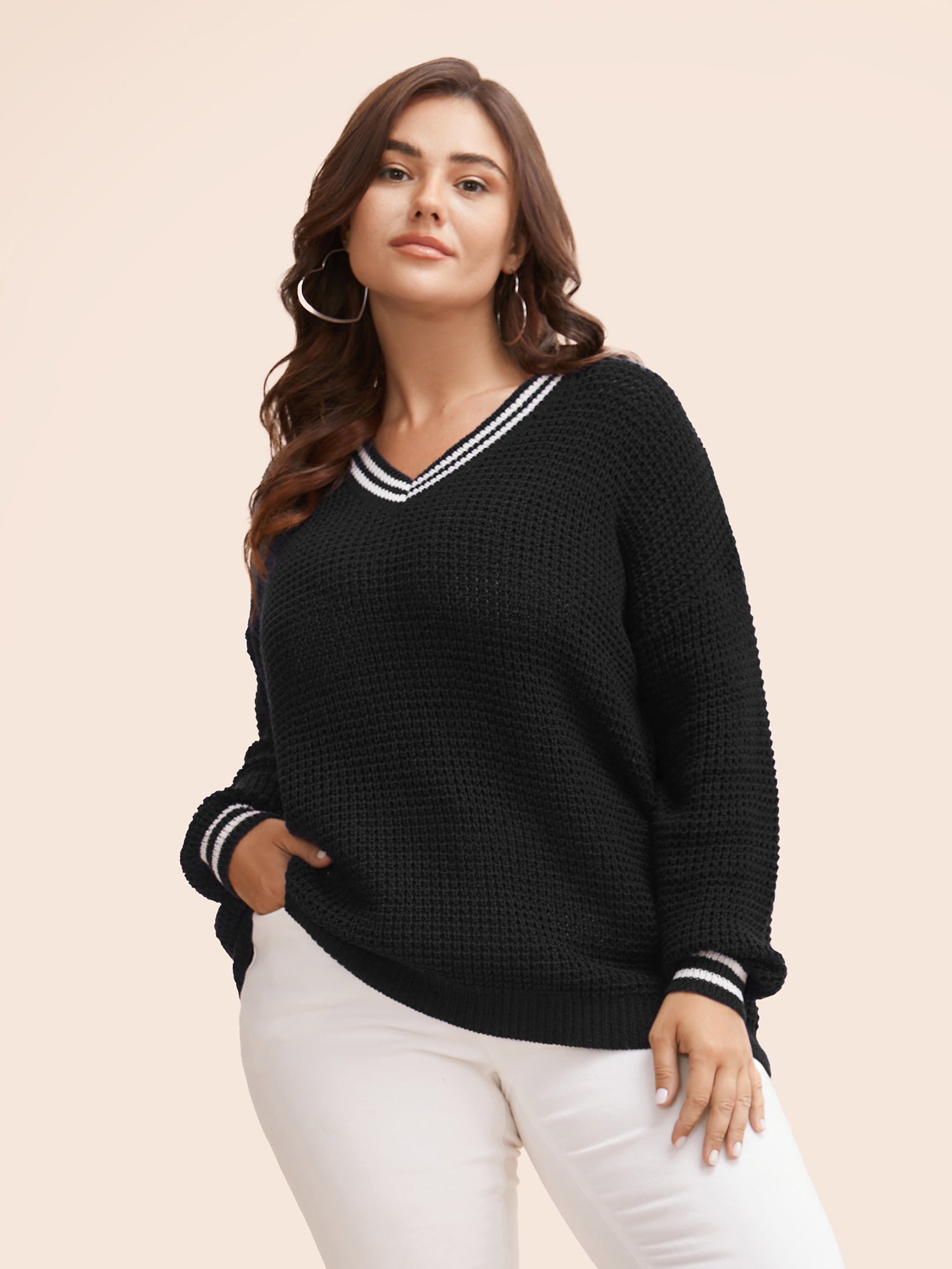 Contrast Striped Drop Shoulder Pullover