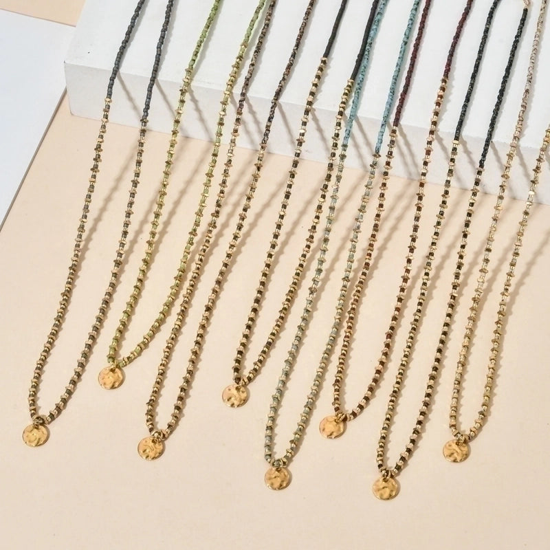 Casual Geometric Stainless Steel Seed Bead Irregular Plating Pendant Necklace