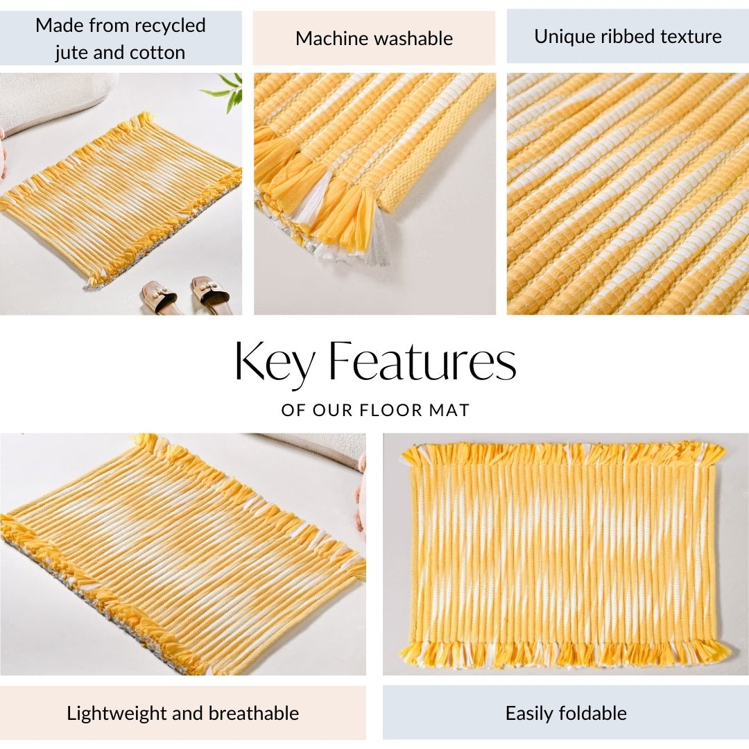 Sunny Stripes Textured Yellow Floor Mat 85x62cm