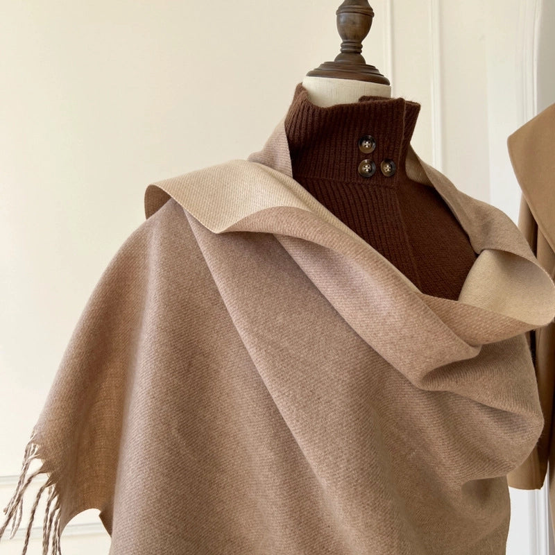 Autumn And Winter New Light Luxury ~ Coat Mate Double-sided Solid Color Scarf Women's Style Cashmere-like Warm Shawl Scarf