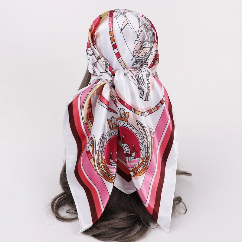 Women's Vacation Plaid Satin Printing Silk Scarf