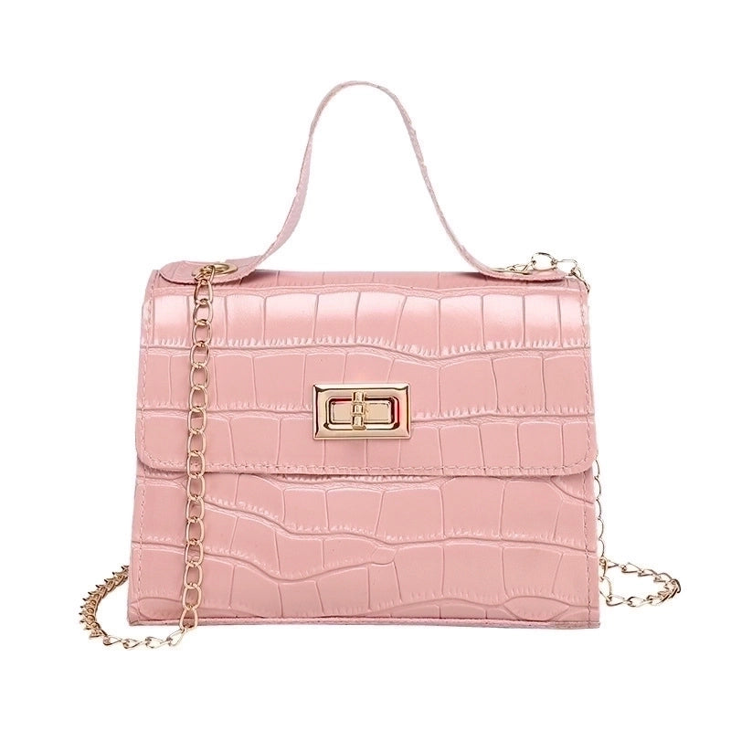 Women's Pu Leather Solid Color Crocodile Elegant Classic Style Metal Button Square Lock Clasp Shoulder Bag Handbag Crossbody Bag