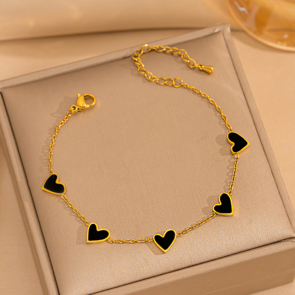 Hot Sale Fashion Simple Versatile Stainless Steel Plated 18K White Shell Heart Gold Bracelet