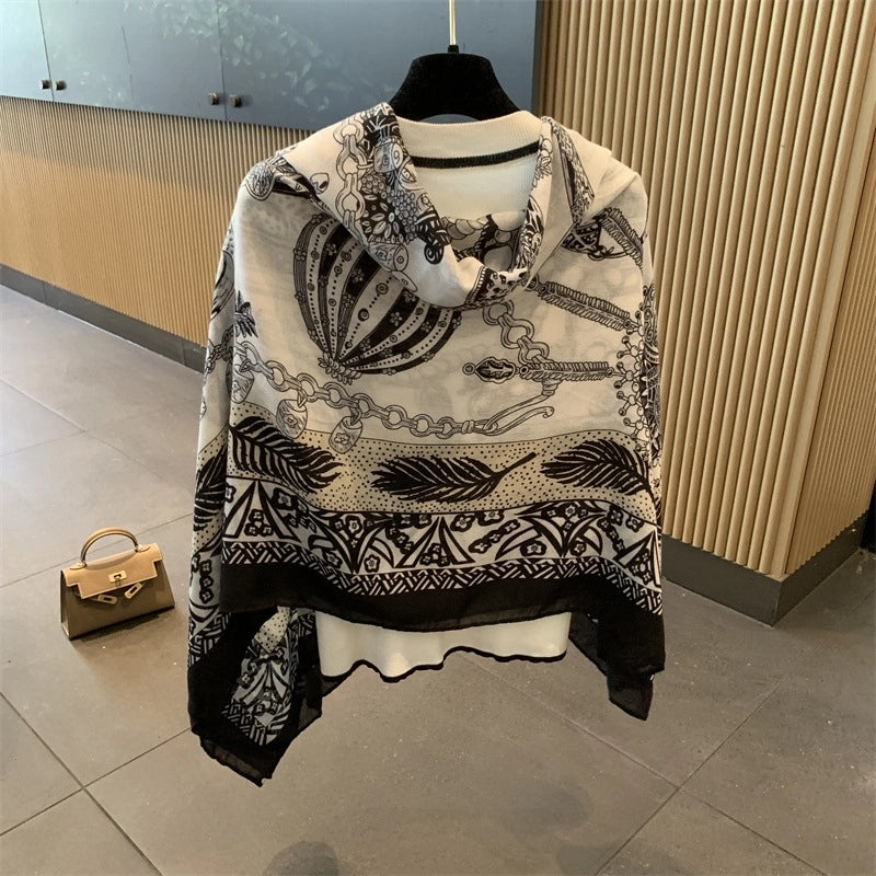 Women's Vintage Style Classic Style Oversized Chains Print Polyester Printing Shawl