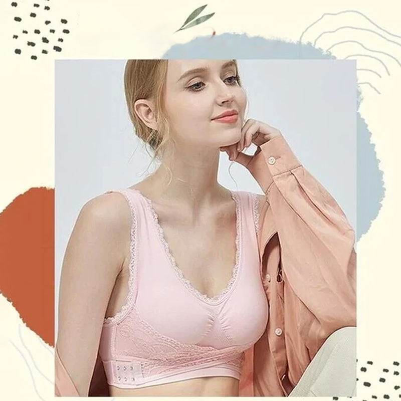 Wireless Front Cross Buckle Lace Lift Bra