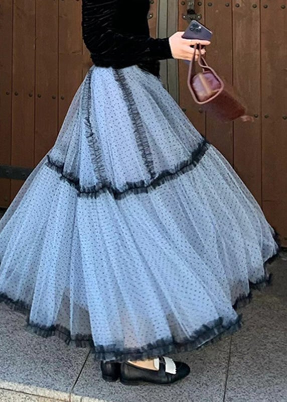 Boutique Blue Dot Patchwork Tulle Maxi Cake Skirt Summer