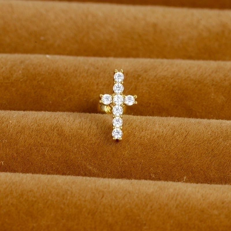 1 Piece Minimalist Star Heart Shape Crown Plating Inlay Stainless Steel Zircon Ear Studs