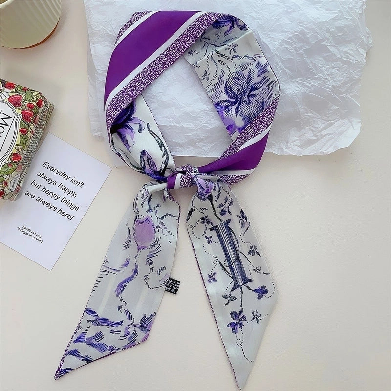 Women's Lady Flower Satin Printing Silk Scarf