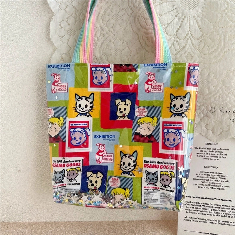 Women's Large Cotton Cartoon Preppy Style Classic Style Square Open Shoulder Bag