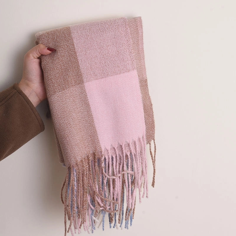 Unisex Lady Lattice Imitation Cashmere Tassel Scarf