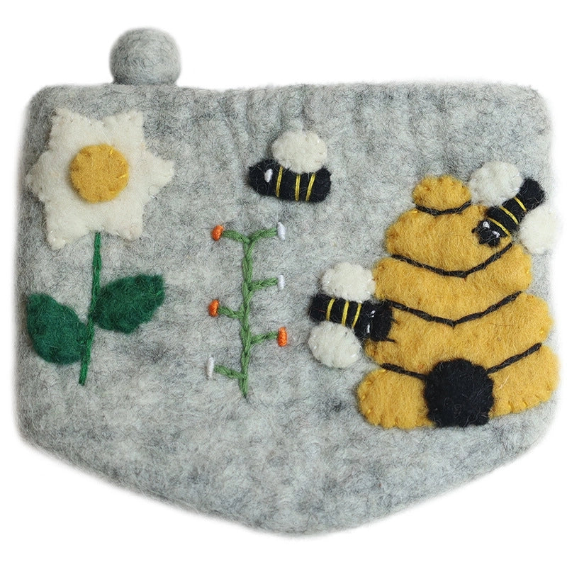 Unisex Bee Wool Felt Zipper Coin Purses
