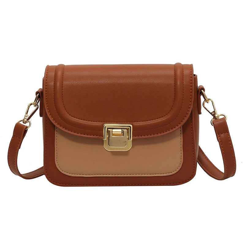 Women's Small Pu Leather Color Block Streetwear Square Lock Clasp Shoulder Bag Crossbody Bag